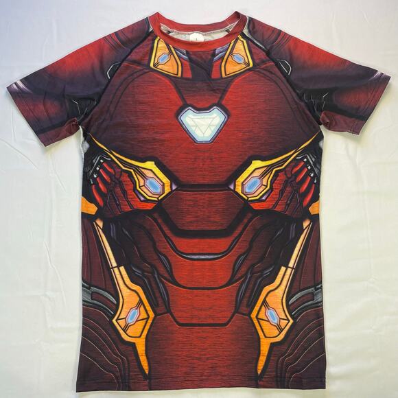 Mens Iron Man Avengers Short Sleeve Compression Top Gym T-Shirt Size L - Picture 2 of 7